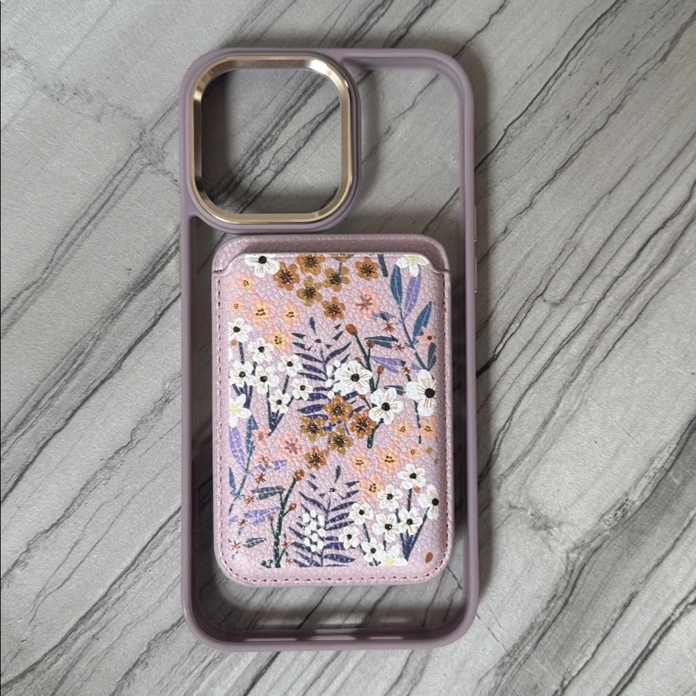 Floral Pink Phone Case with Card Holder 15 pro Max
